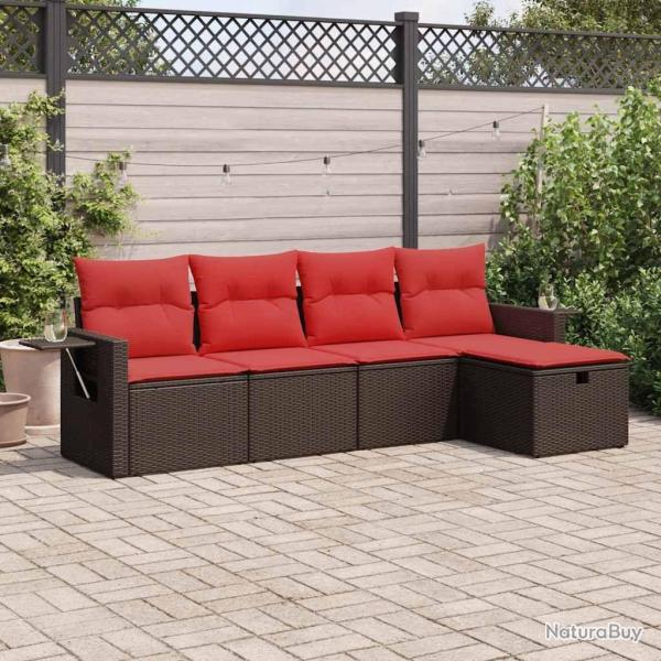 Salon de jardin avec coussins 5 pcs marron r�sine tress�e