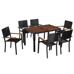 Ensemble &agrave; manger d'ext&eacute;rieur 7pcs R&eacute;sine tress&eacute;e acacia Noir
