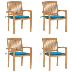 Chaises de jardin empilables avec coussins lot de 4 Teck solide