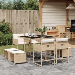 Ensemble &agrave; manger de jardin et coussins 9 pcs beige Poly rotin