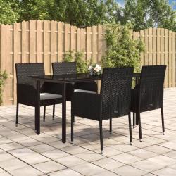 Ensemble &agrave; manger de jardin coussins 5pcs Noir R&eacute;sine tress&eacute;e