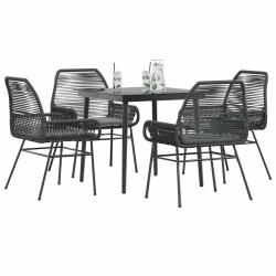 Ensemble &agrave; manger de jardin et coussins 5 pcs noir rotin verre