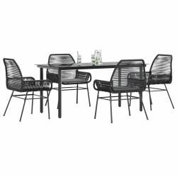 Ensemble &agrave; manger de jardin et coussins 5 pcs noir rotin verre