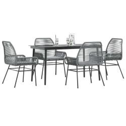 Ensemble &agrave; manger jardin coussins 5 pcs gris poly rotin verre