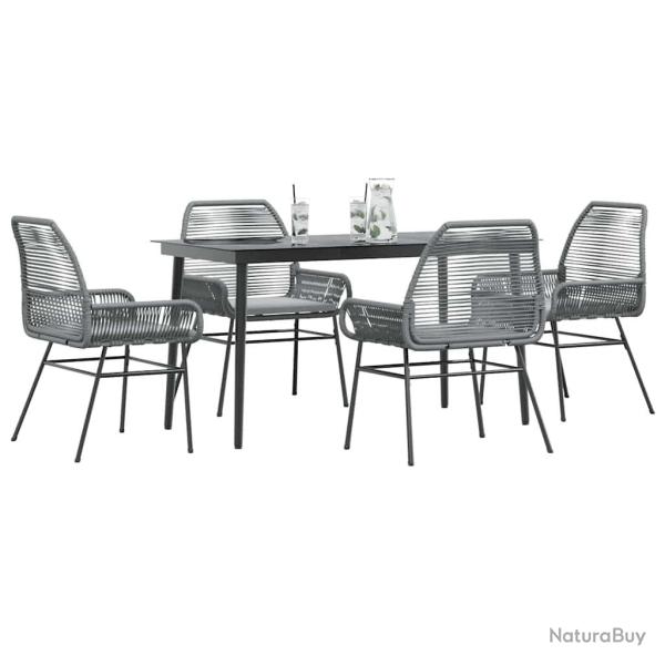 Ensemble � manger jardin coussins 5 pcs gris poly rotin verre