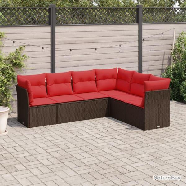 Salon de jardin 6 pcs avec coussins marron r�sine tress�e