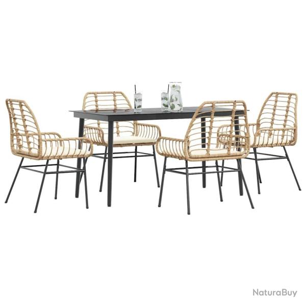 Ensemble � manger jardin coussins 5pcs marron poly rotin verre