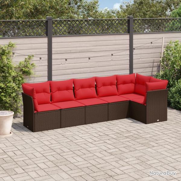Salon de jardin 6 pcs avec coussins marron r�sine tress�e