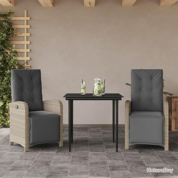 Ensemble de bistro 3 pcs et coussins gris clair r�sine tress�e