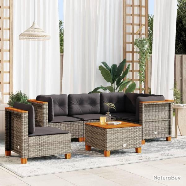 Salon de jardin 6 pcs avec coussins gris r�sine tress�e