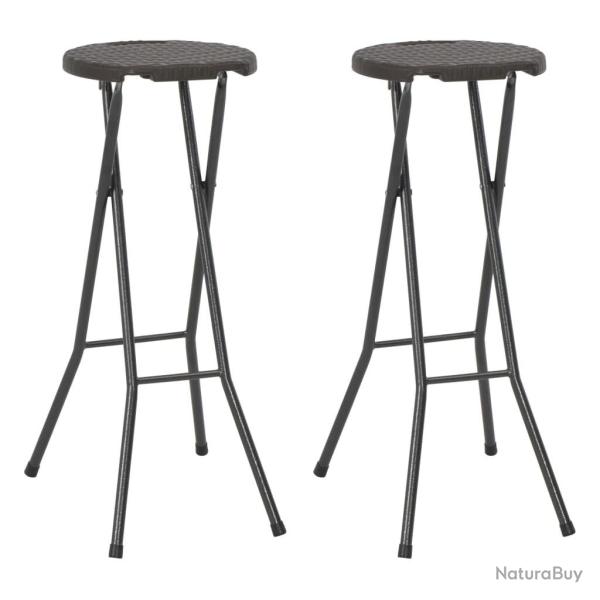 Tabouret de bar pliable lot de 2 PEHD et acier Aspect rotin