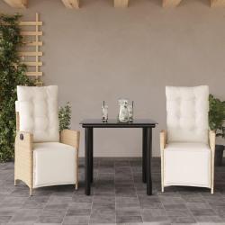 Ensemble &agrave; manger de jardin et coussins 3 pcs Beige poly rotin