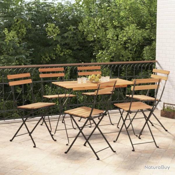 Ensemble de bistro pliable 7 pcs bois d'acacia solide et acier