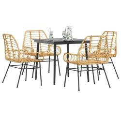 Ensemble &agrave; manger jardin 5pcs marron poly rotin verre