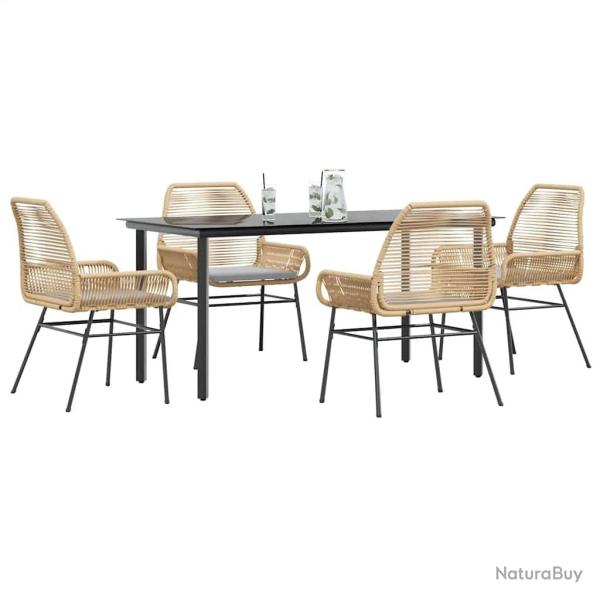 Ensemble � manger jardin coussins 5pcs marron poly rotin verre