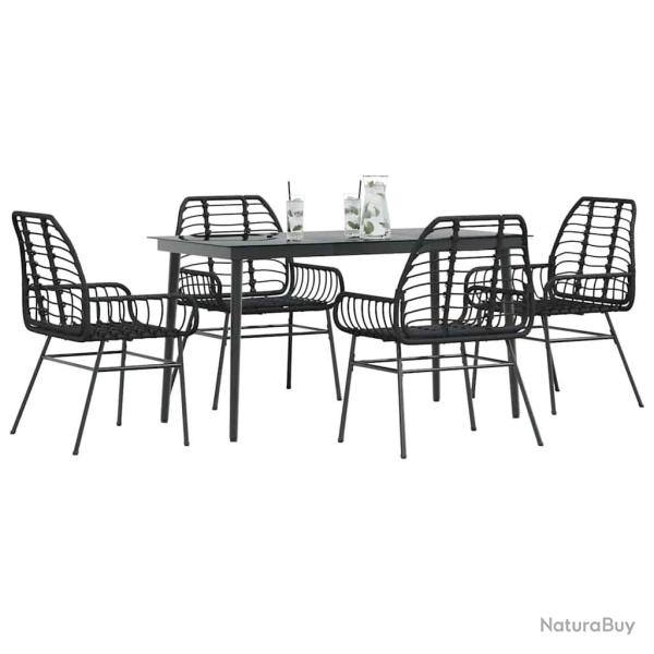 Ensemble � manger de jardin 5 pcs noir r�sine tress�e verre