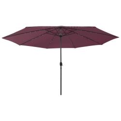 Parasol de jardin avec lumi&egrave;res LED m&acirc;t en m&eacute;tal rouge bordeaux