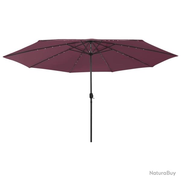Parasol de jardin avec lumires LED mt en mtal rouge bordeaux