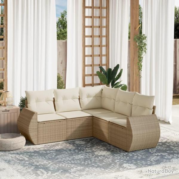 Salon de jardin avec coussins 5 pcs beige r�sine tress�e