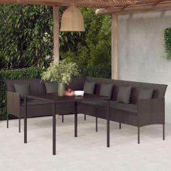 Ensemble &agrave; manger de jardin coussins 2pcs noir r&eacute;sine tress&eacute;e