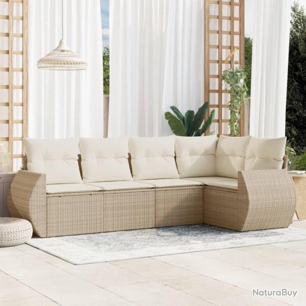 Salon de jardin avec coussins 5 pcs beige r�sine tress�e