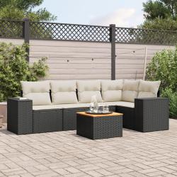 Salon de jardin 6 pcs avec coussins noir r&eacute;sine tress&eacute;e