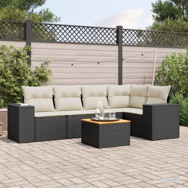 Salon de jardin 6 pcs avec coussins noir r�sine tress�e