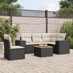 Salon de jardin 6 pcs avec coussins noir r&eacute;sine tress&eacute;e