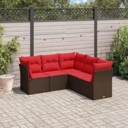 Salon de jardin avec coussins 5 pcs marron r&eacute;sine tress&eacute;e