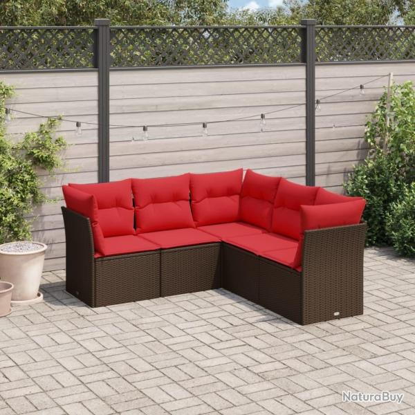 Salon de jardin avec coussins 5 pcs marron r�sine tress�e