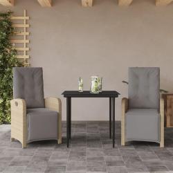 Ensemble de bistro 3 pcs avec coussins beige r&eacute;sine tress&eacute;e