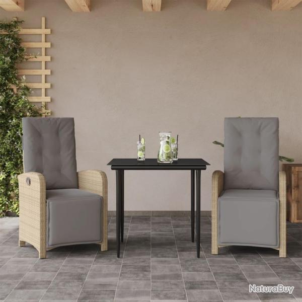 Ensemble de bistro 3 pcs avec coussins beige r�sine tress�e