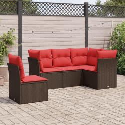 Salon de jardin avec coussins 5 pcs marron r&eacute;sine tress&eacute;e