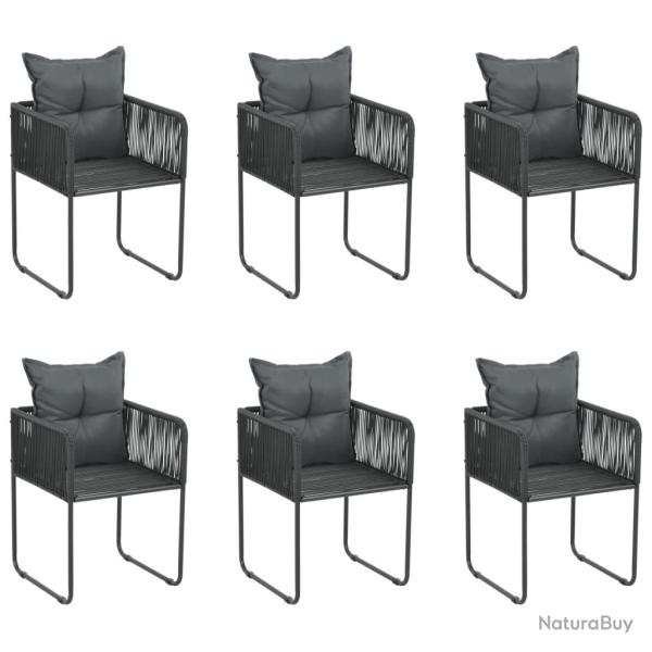 Chaises d'extrieur lot de 6 avec oreillers Rsine tresse Noir
