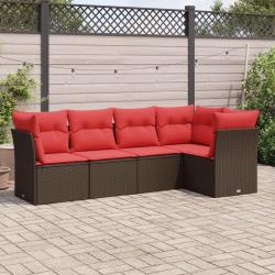 Salon de jardin avec coussins 5 pcs marron r&eacute;sine tress&eacute;e
