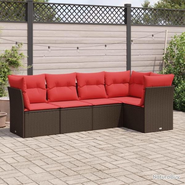 Salon de jardin avec coussins 5 pcs marron r�sine tress�e