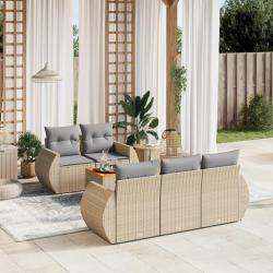 Salon de jardin avec coussins 6 pcs beige r&eacute;sine tress&eacute;e