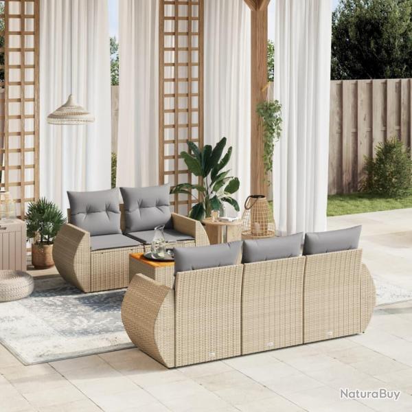 Salon de jardin avec coussins 6 pcs beige r�sine tress�e