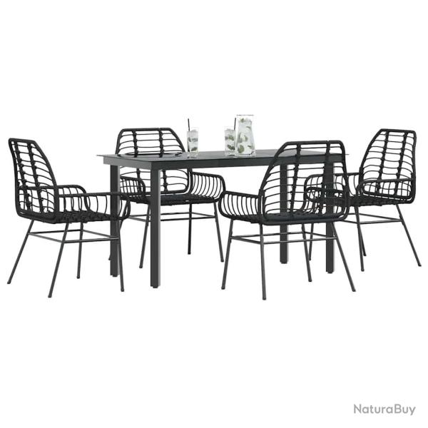 Ensemble � manger de jardin 5 pcs noir r�sine tress�e verre