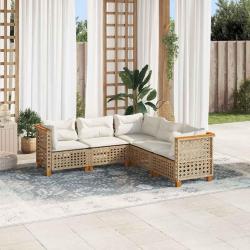 Salon de jardin avec coussins 5 pcs beige r&eacute;sine tress&eacute;e