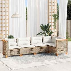 Salon de jardin avec coussins 5 pcs beige r&eacute;sine tress&eacute;e