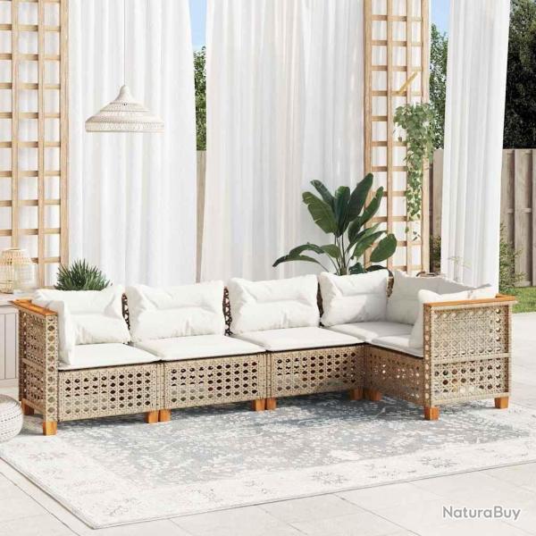Salon de jardin avec coussins 5 pcs beige r�sine tress�e