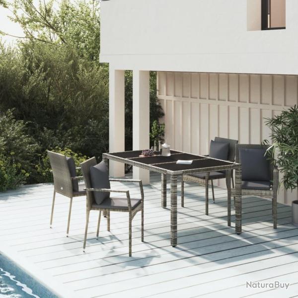 Ensemble � manger de jardin 5 pcs coussins gris r�sine tress�e