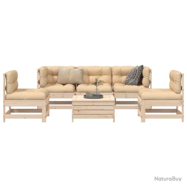 Salon de jardin 6 pcs bois de pin massif