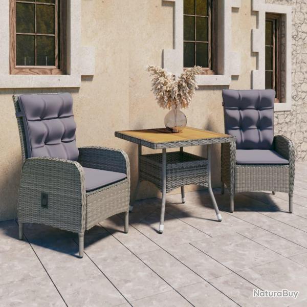 Ensemble � manger de jardin 3 pcs R�sine tress�e et acacia Gris