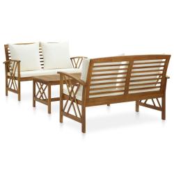Salon de jardin 3 pcs avec coussins Bois d'acacia massif
