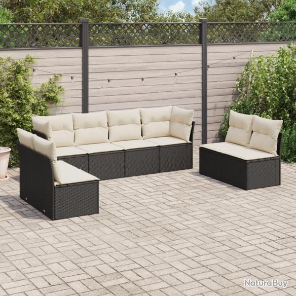 Salon de jardin 8 pcs avec coussins noir r�sine tress�e