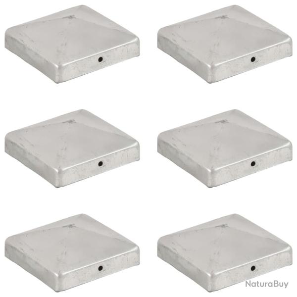 Bouchons de poteau de clture 6 pcs Mtal galvanis 91x91 mm