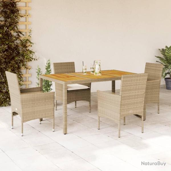 Ensemble � manger de jardin et coussins 5pcs beige rotin acacia