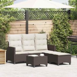 Salon de jardin 3 pcs avec coussins forme L marron polyrotin
